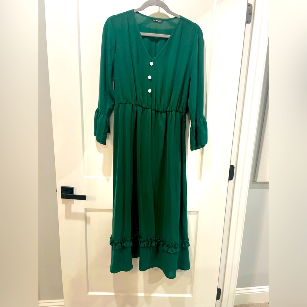 SHEIN  Emerald green midi dress 3/4 sleeve size L